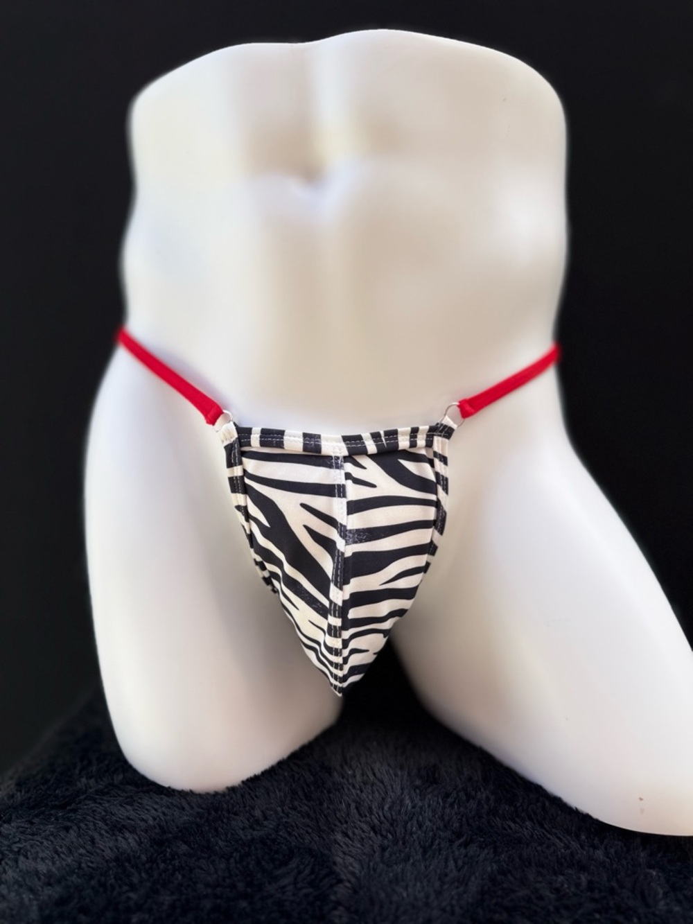 Zebra Print Low-Rise Men's Micro Thong with Red Straps